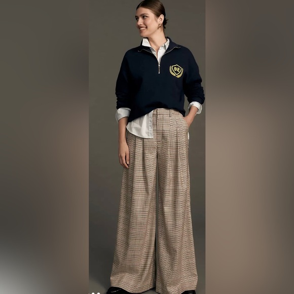 Anthropologie Pants - Maeve By Anthropologie The Avery Pleated Wide-Leg Trousers Plaid Edition
